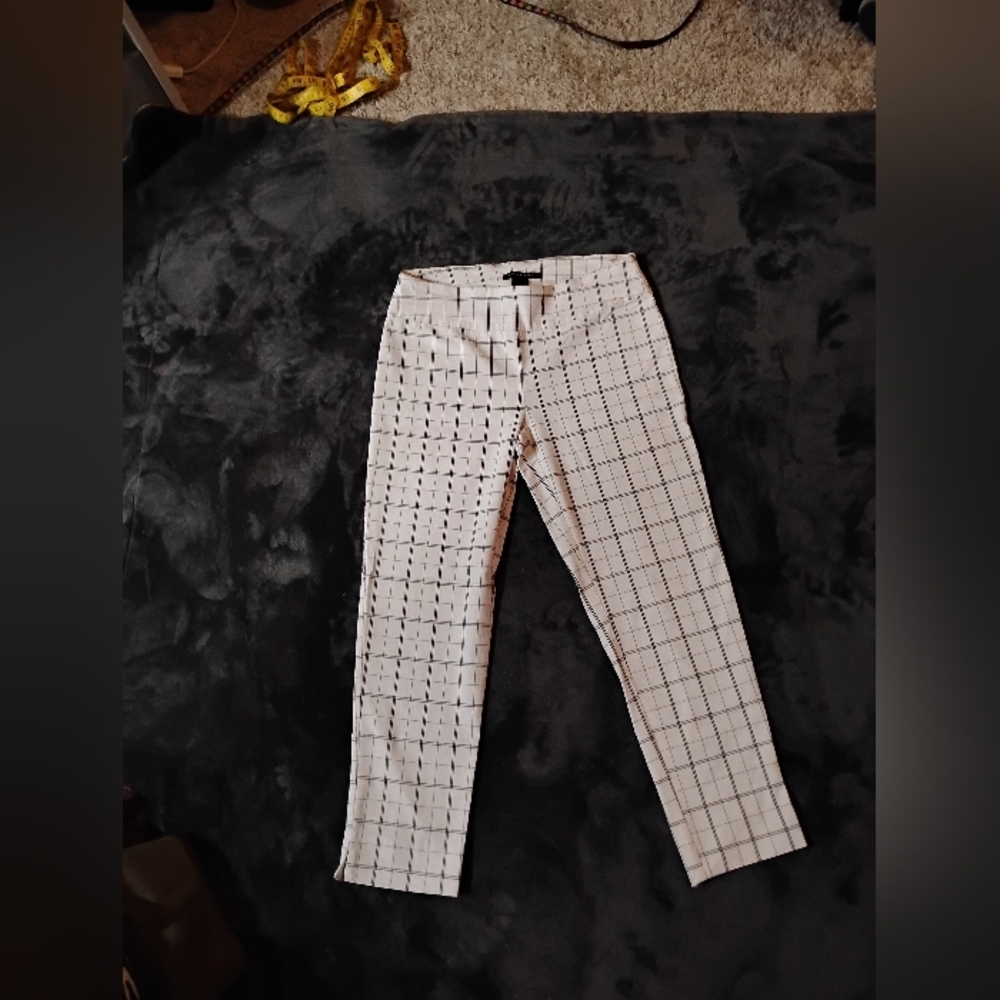 Zac & Rachel White & Black Plaid Skinny Pull on Pants Size Large